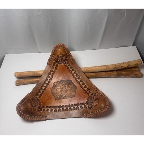 Decorative Corona Beach Club Folding Leather & Wooden Chair Cancun Mexico